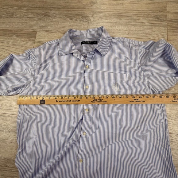 Lauren Ralph Lauren Blue White Striped Button Down Shirt Dress Embroidered Sz L - Picture 5 of 7
